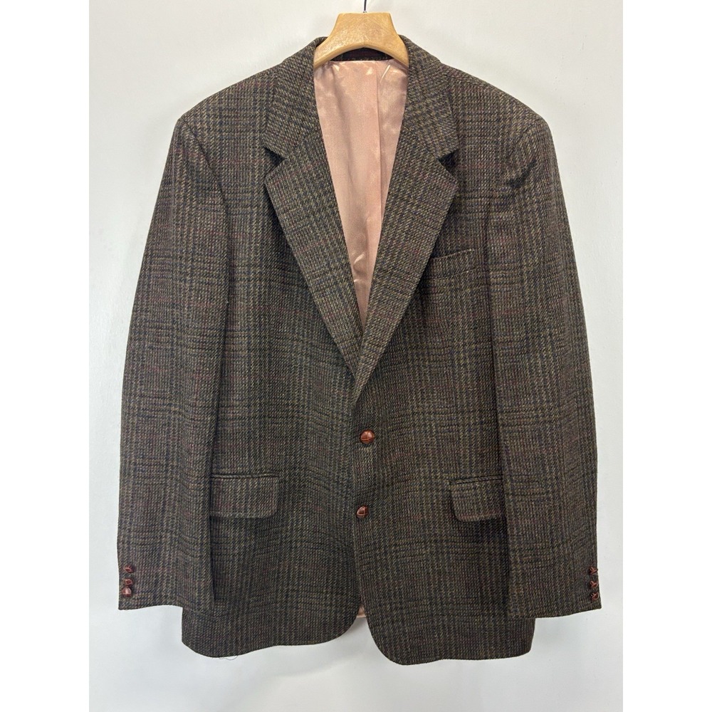 Vtg Boston Traders Tweed Wool Blazer Sz 42 Men's Wood Buttons Sport Coat